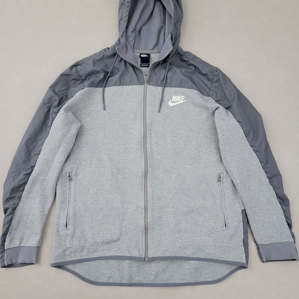 Nike Jacket Mens XL Gray Hooded Full Zip Hybrid Ripstop Panels 807415-063